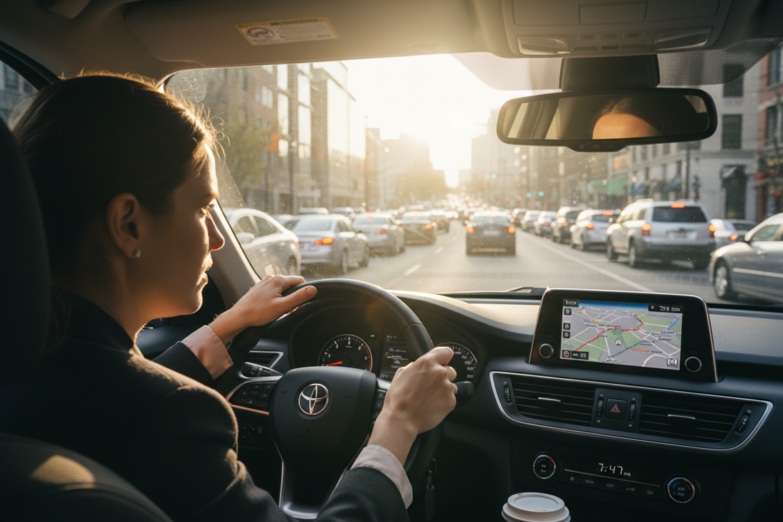 Person driving during morning commute with a calm, focused mindset