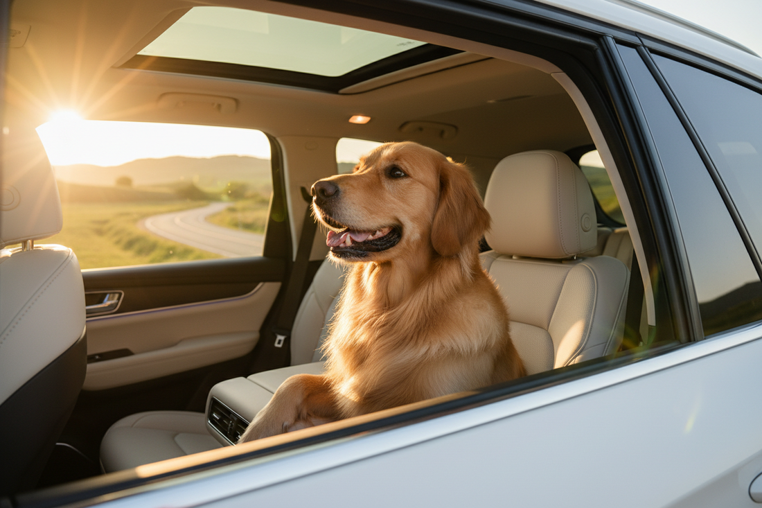 Golden retriever looking out the window of a clean SUV — best car air freshener for pet owners