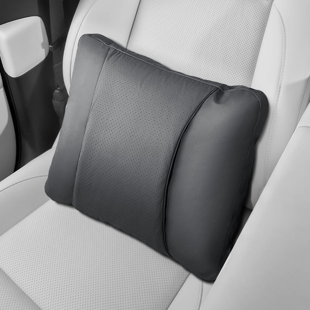 Car Neck Pillow and Lumbar Support Cushion – Nappa Leather Lumbar Support Black
