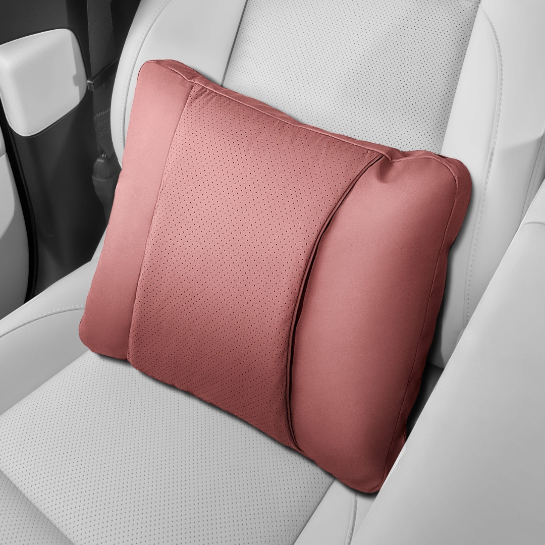 Car Neck Pillow and Lumbar Support Cushion – Nappa Leather Lumbar Support Firebrick