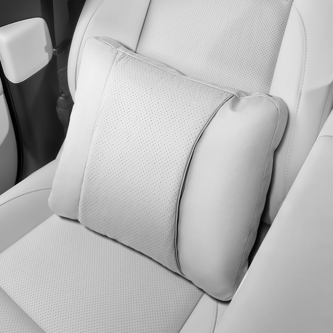 Car Neck Pillow and Lumbar Support Cushion – Nappa Leather Lumbar Support White