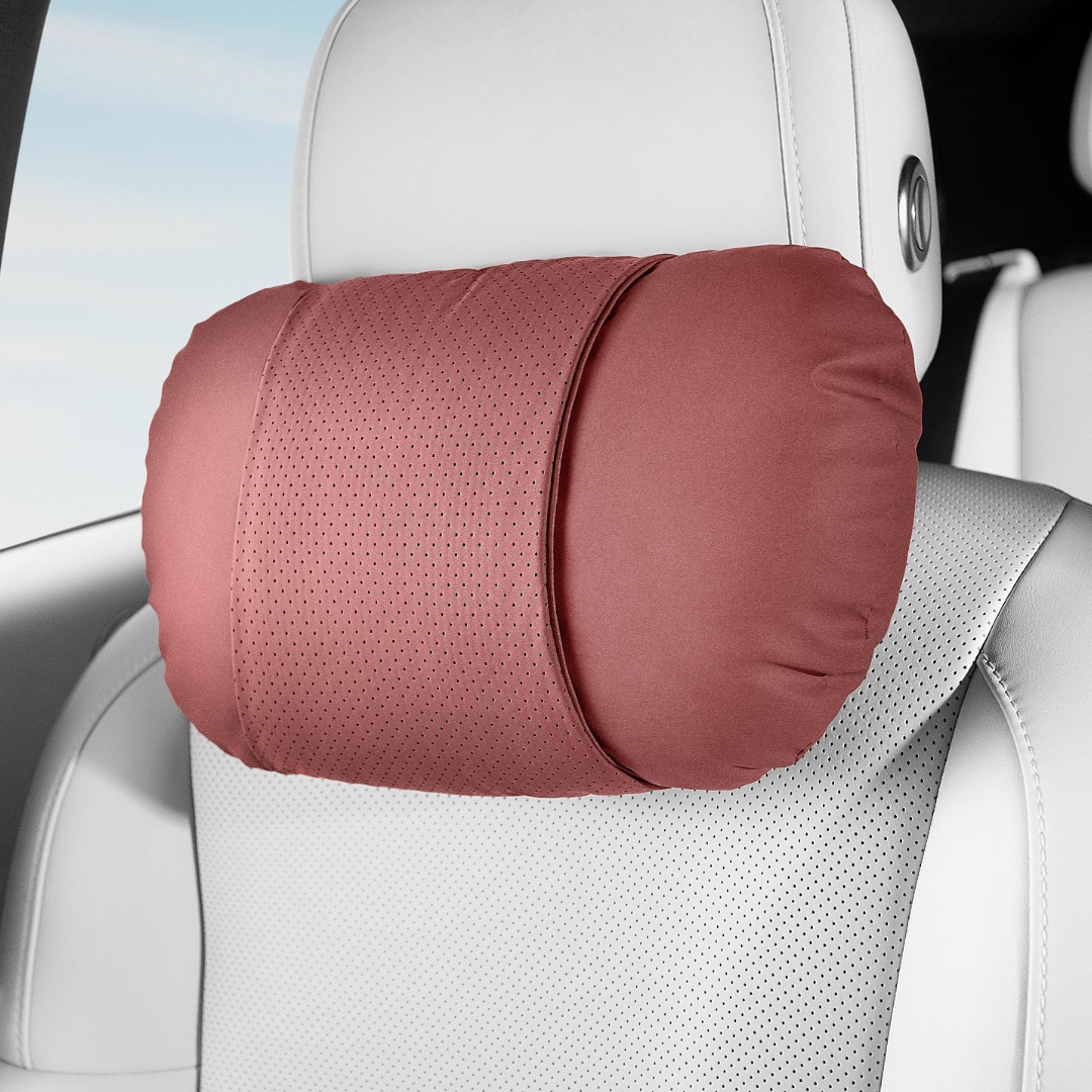 Car Neck Pillow and Lumbar Support Cushion – Nappa Leather Neck Pillow Firebrick